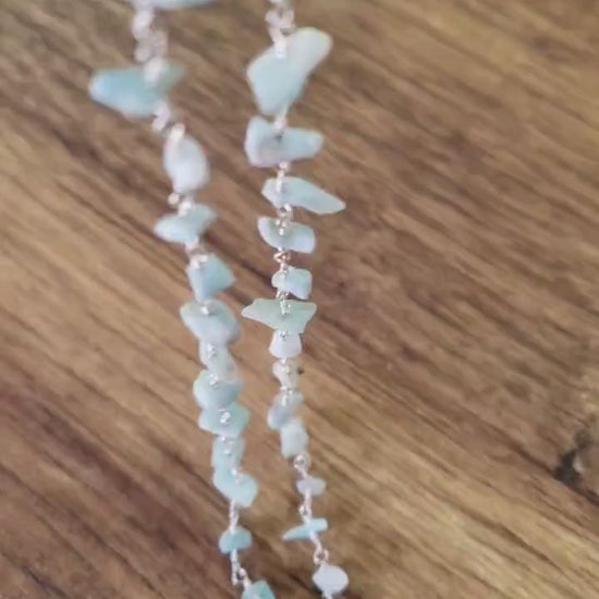 Natural Larimar raw nugget chips silver wire wrapped Gemstone Choker, Layering handmade  Necklace Gift, Healing Gem