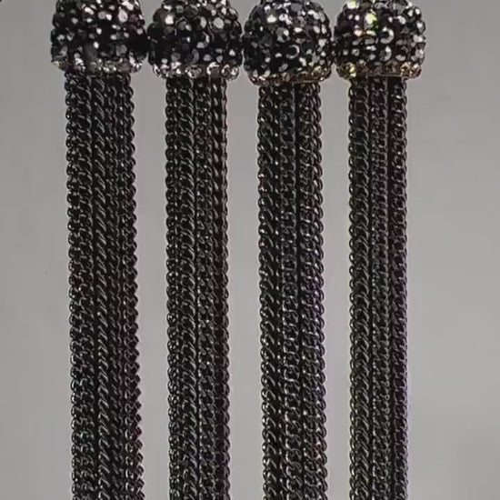 2 pieces black Gun Metal 10mm Rhinestone Crystal Cap  Tassel, Jewelry making Earrings, Pendant Findings.  70mm Long