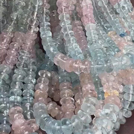 Multi Aquamarine, morganite Smooth roundel 4-6mm bead  AAA quality natural multi aquamarine beads 8” ,16” strand