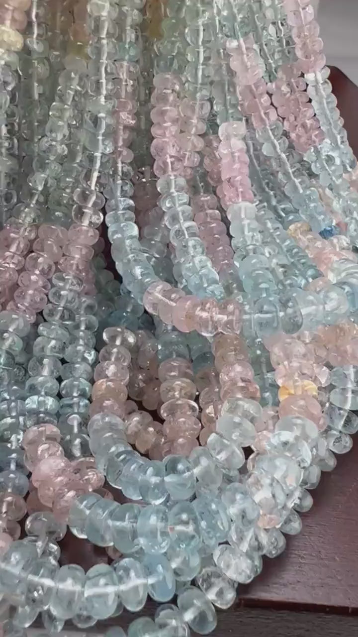 Multi Aquamarine, morganite Smooth roundel 4-6mm bead  AAA quality natural multi aquamarine beads 8” ,16” strand