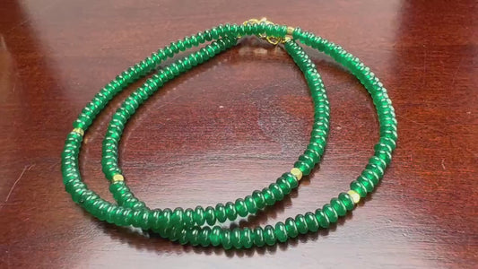 Natural Green jade, dark green 4mm smooth saucer roundel beaded choker, gold  spacer layering necklace, Chakra energy gift