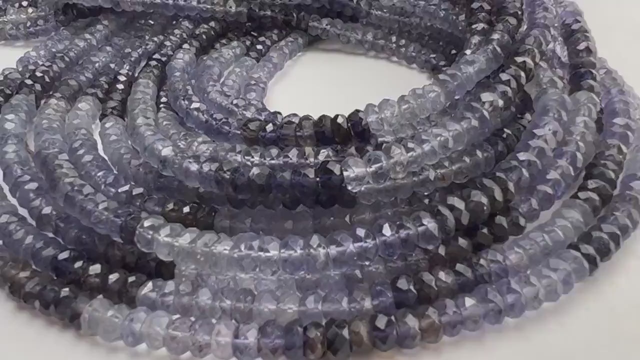 Natural Ombre Iolite Shaded 5mm large Faceted Roundel Iolite rare 8” and 16” strand . Beautiful water  blue shaded iolite beads .