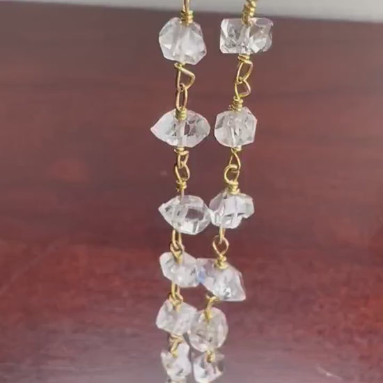Herkimer Diamond 4x5.5-6.5mm Raw Beaded wire wrap chain necklace DoubleTerminated Sparkly Clear AAA High Quality Herkimer Diamond.