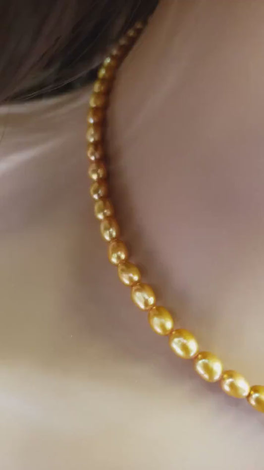 Natural Freshwater Golden Yellow Pearl 4x6 rice oval AAA high luster pearl Necklace, Choker, Layering, Minimalist natural pearl Holiday Gift