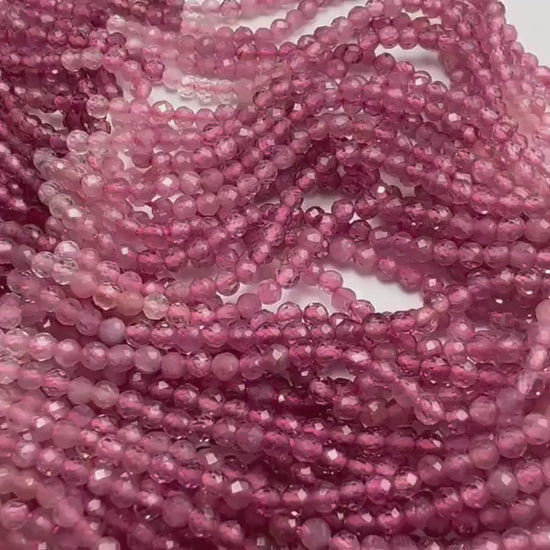 Natural Pink Tourmaline 3mm ombré pink shaded Faceted Diamond Micro Cut Round 12.25” Strand