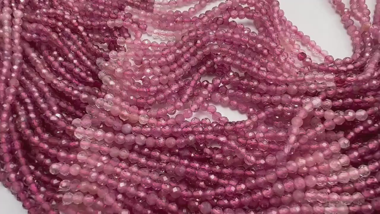 Natural Pink Tourmaline 3mm ombré pink shaded Faceted Diamond Micro Cut Round 12.25” Strand