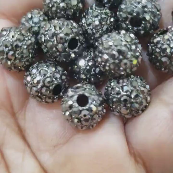 8,10,12mm Marcasite style black crystal ball, heavy weight, spacer bead  for jewelry making.Great for bracelets spacer
