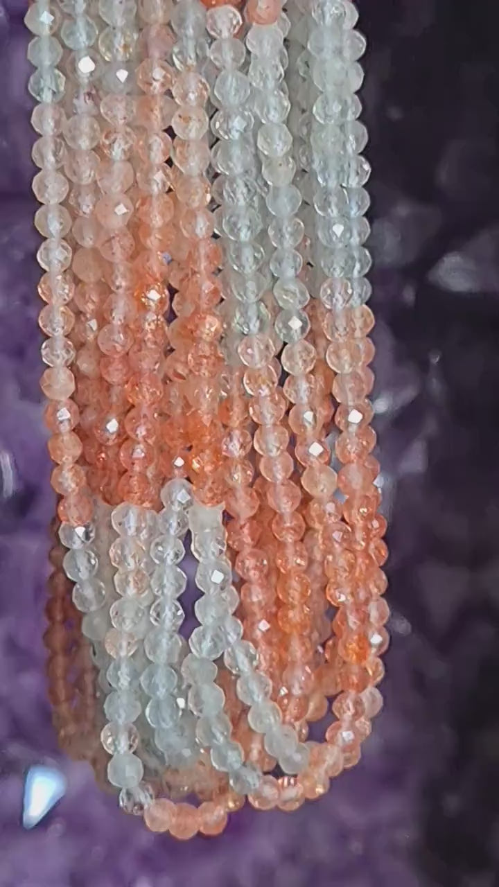 Genuine Oregon Sun Stone faceted Round 3-3.5mmFlashy Beads  Rainbow Sunstone Beads  12.25”Strand