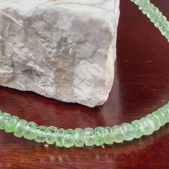 Natural Green Kyanite Bracelet , AAA Quality Mint Green Kyanite Faceted 3.5-5.5mm roundel, 925 sterling silver bracelet gift 6”-10” size.
