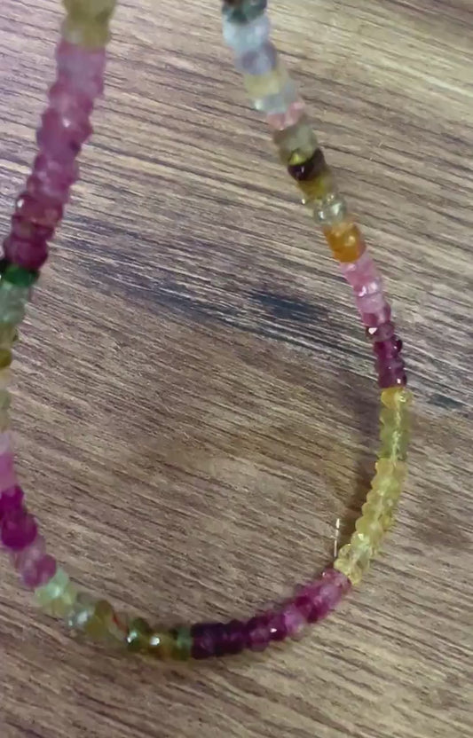 Genuine Multi Watermelon Tourmaline Rare  yellow pink green shaded Necklace, AAA quantity gemstone, Energy, sterling silver or gold filled