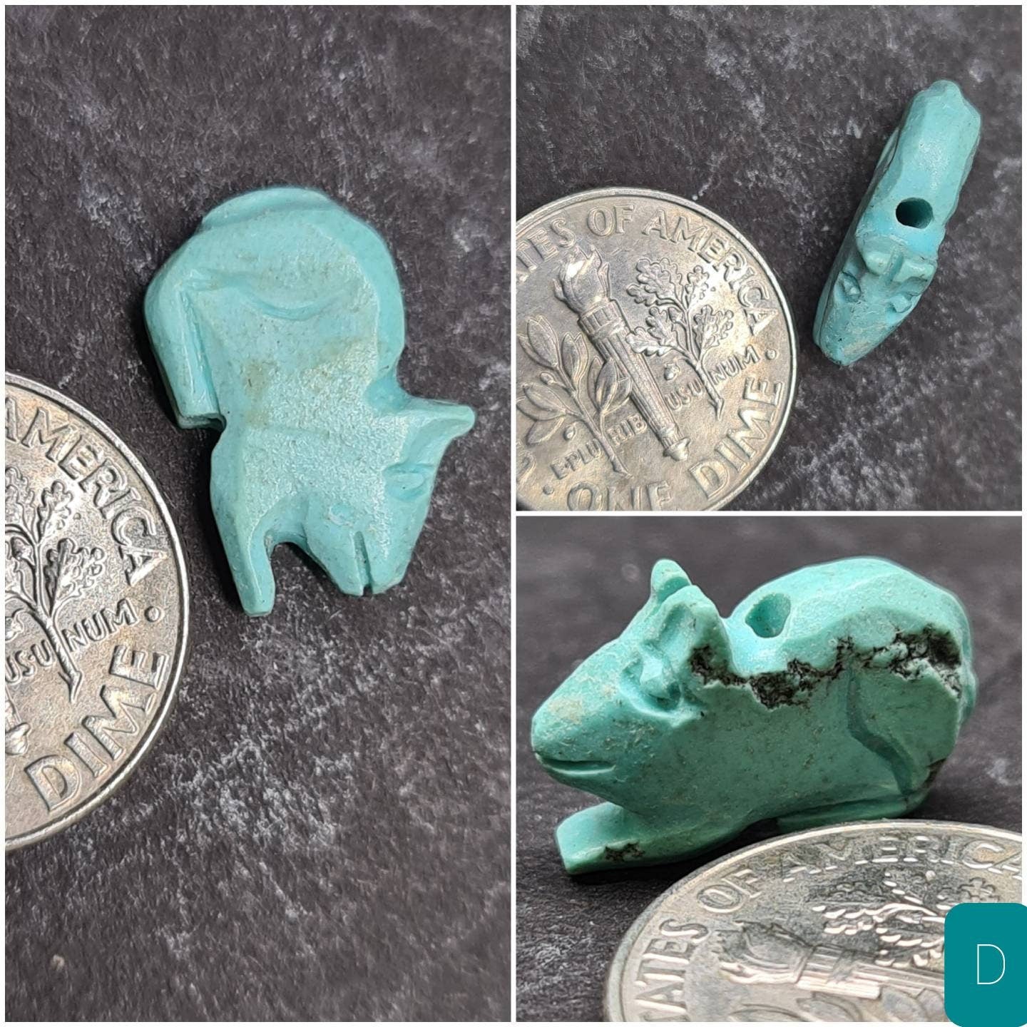 Natural Turquoise Hand Crafted Rabbit Totem, Miniature Animals Collectible Figurines Vintage Sculpture, Old Stock - Single/Lot