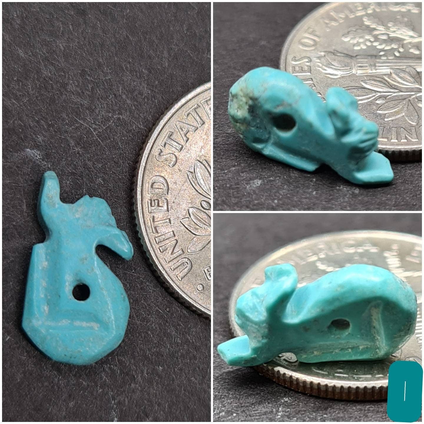 Natural Turquoise Hand Crafted Rabbit Totem, Miniature Animals Collectible Figurines Vintage Sculpture, Old Stock - Single/Lot