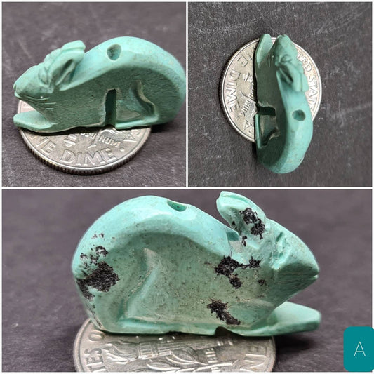 Natural Turquoise Hand Crafted Rabbit Totem, Miniature Animals Collectible Figurines Vintage Sculpture, Old Stock - Single/Lot