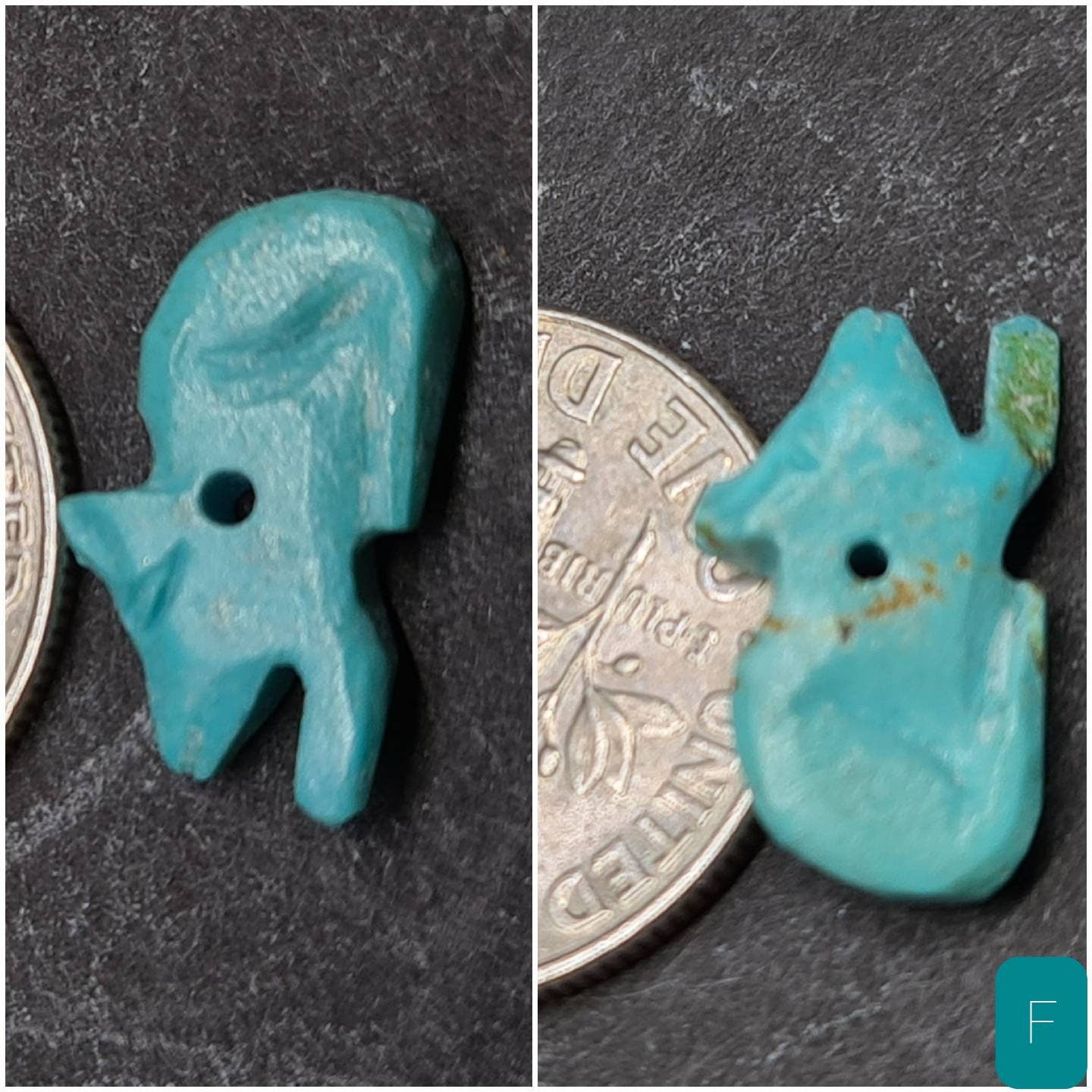 Natural Turquoise Hand Crafted Rabbit Totem, Miniature Animals Collectible Figurines Vintage Sculpture, Old Stock - Single/Lot