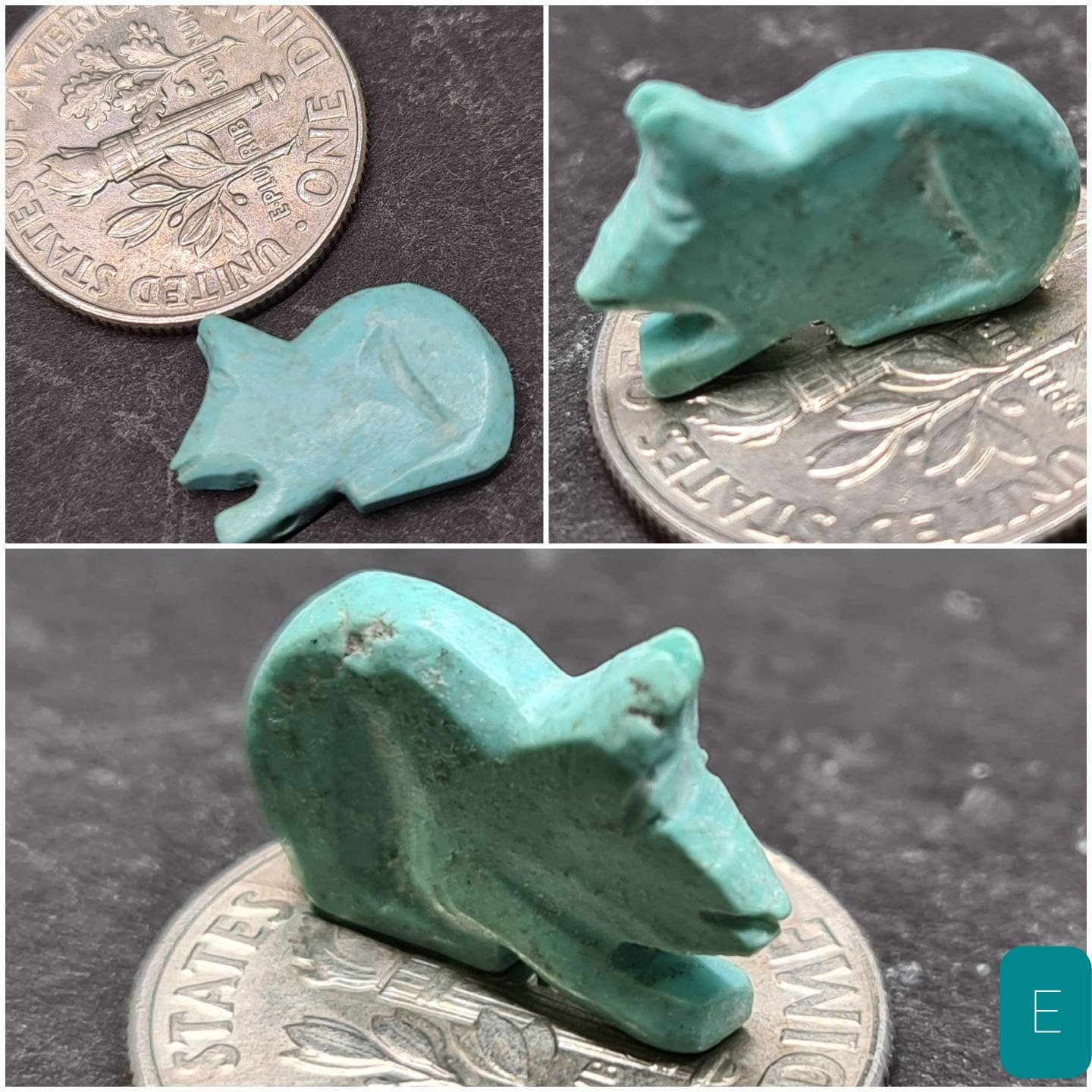 Natural Turquoise Hand Crafted Rabbit Totem, Miniature Animals Collectible Figurines Vintage Sculpture, Old Stock - Single/Lot