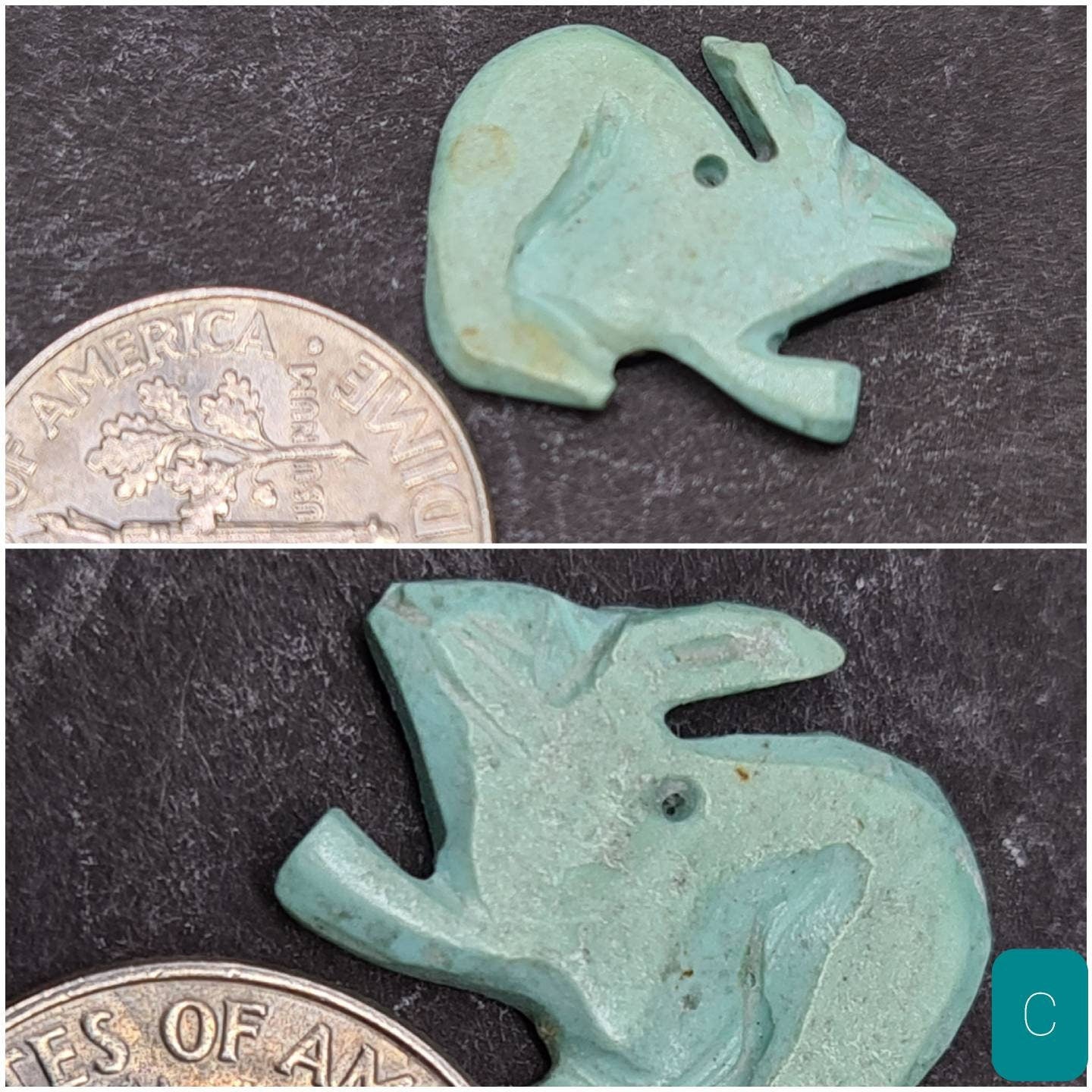 Natural Turquoise Hand Crafted Rabbit Totem, Miniature Animals Collectible Figurines Vintage Sculpture, Old Stock - Single/Lot