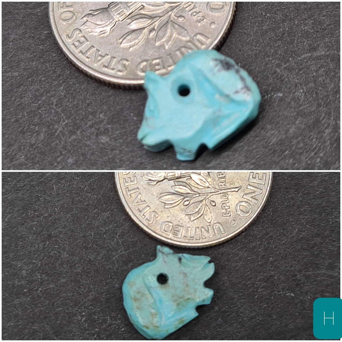 Natural Turquoise Hand Crafted Rabbit Totem, Miniature Animals Collectible Figurines Vintage Sculpture, Old Stock - Single/Lot