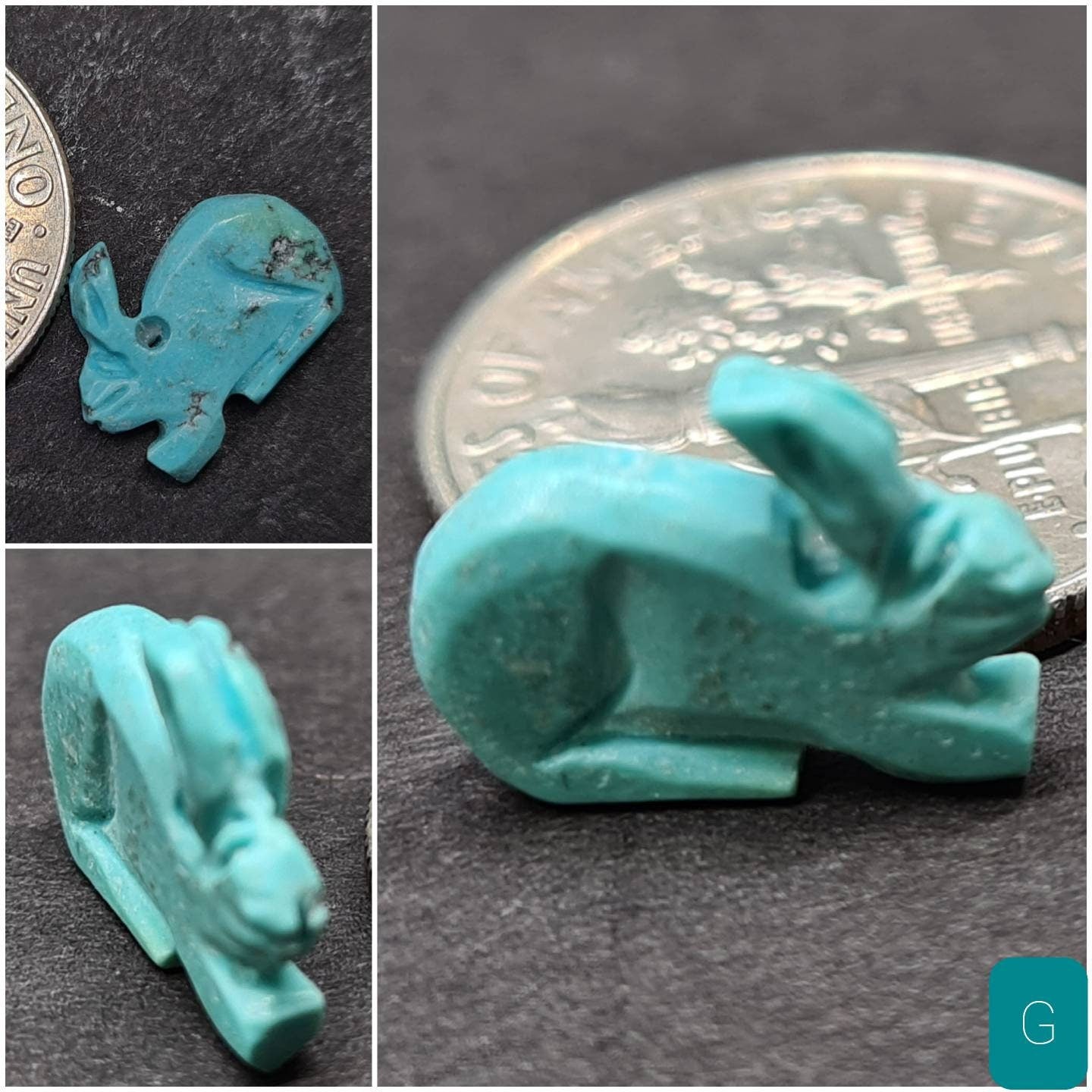 Natural Turquoise Hand Crafted Rabbit Totem, Miniature Animals Collectible Figurines Vintage Sculpture, Old Stock - Single/Lot