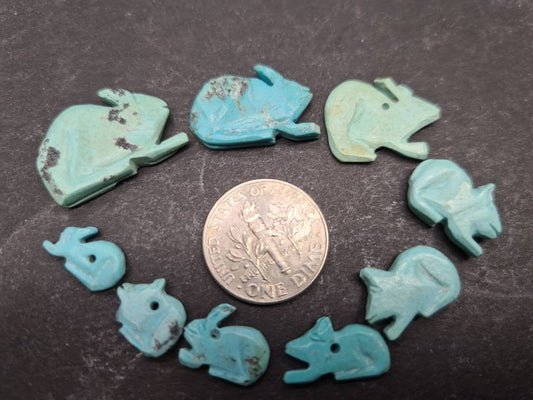 Natural Turquoise Hand Crafted Rabbit Totem, Miniature Animals Collectible Figurines Vintage Sculpture, Old Stock - Single/Lot