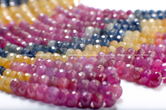 Natural Multi Sapphire Rondelle,  AAA Natural 4.5-5.5mm Shaded Faceted Roundel Gemstone Jewelry Beads in 4"/8"/16" Strand