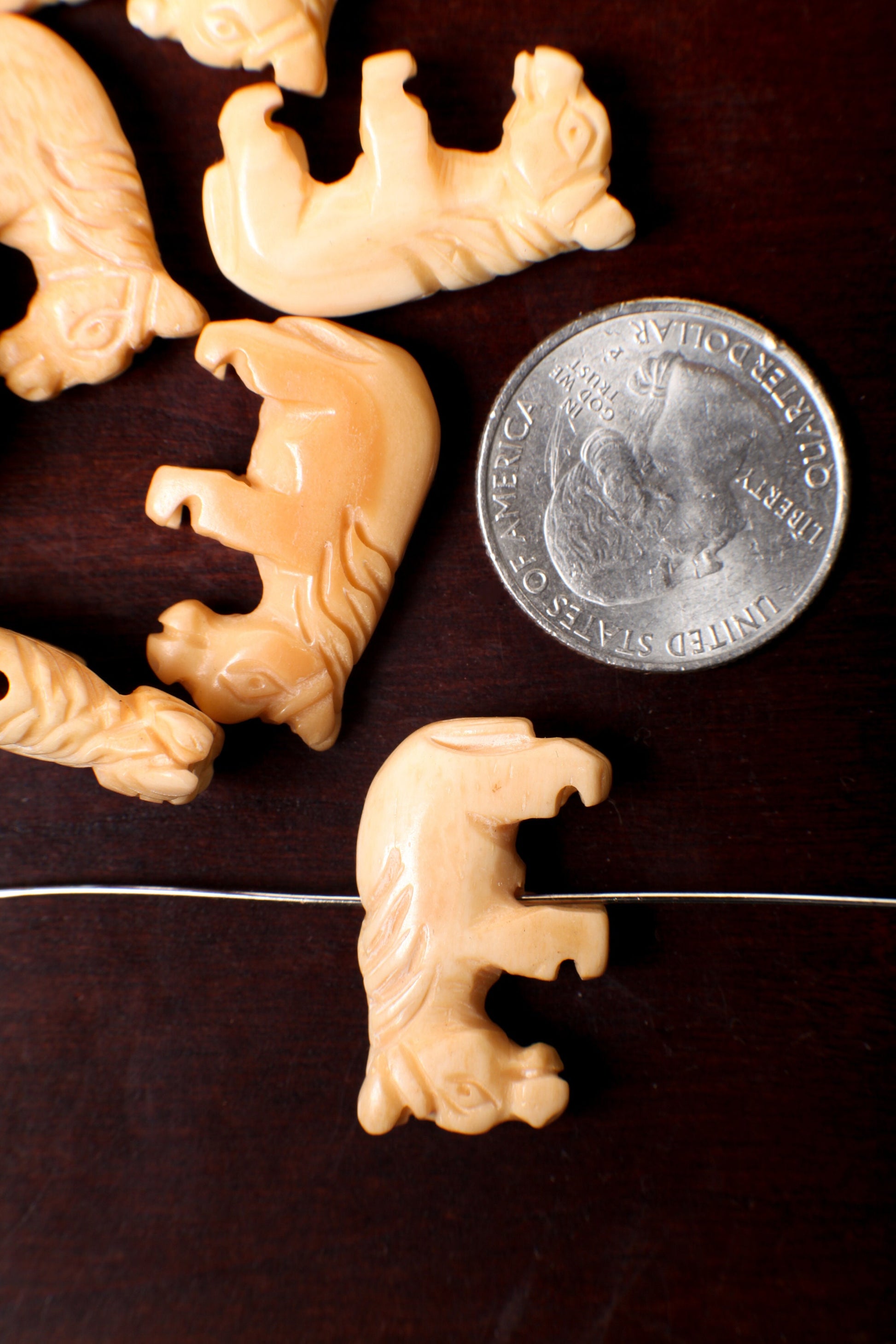 Carved Buffalo Bone Donkey, 16x26mm, Hand Crafted Animal Figurine Drilled Bead, Art Deco