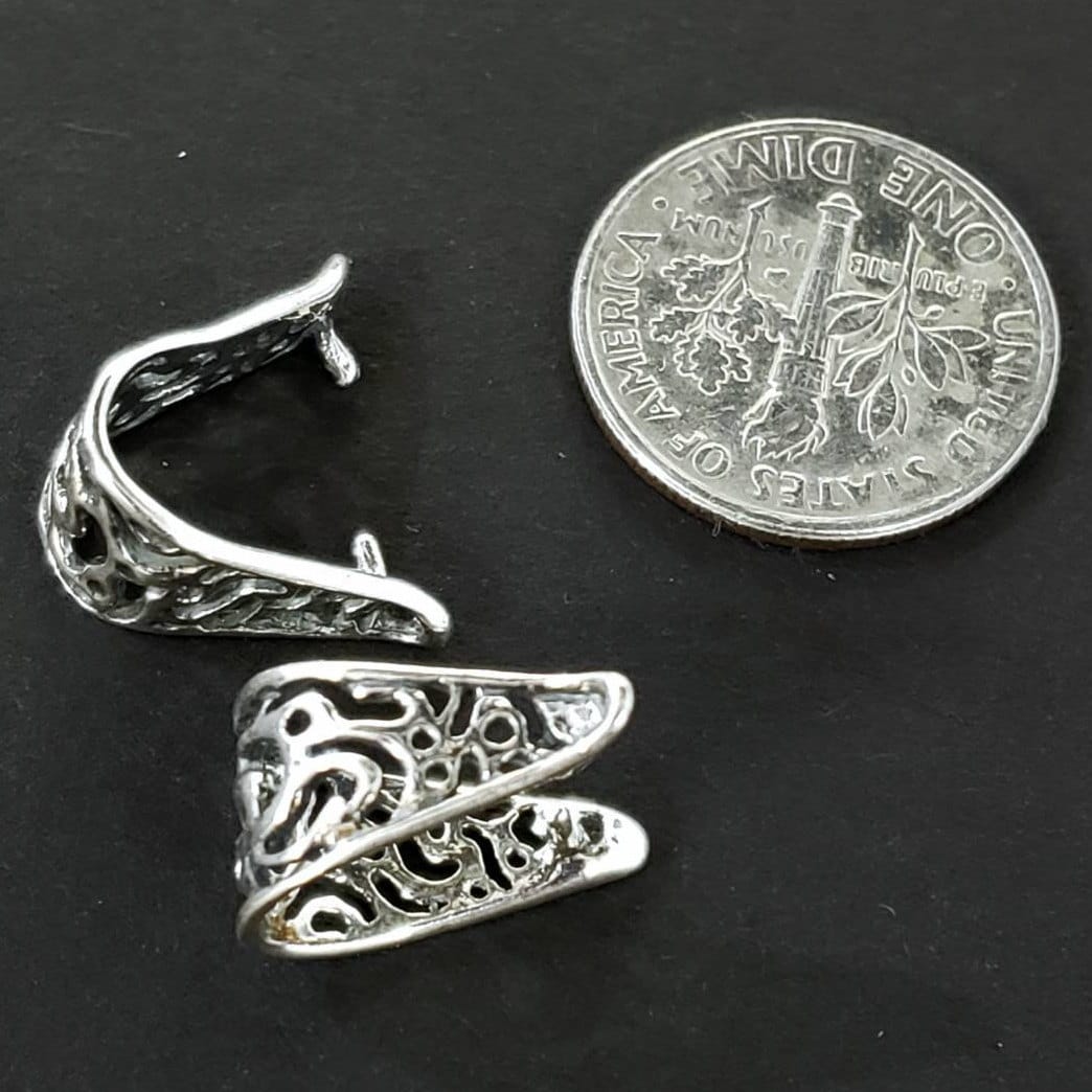 925 Sterling Silver and Antique Gold Vermeil, Antique Finished Filigree Pinch Bail, Pendant Holder, Stone Holder Bail, 1 piece