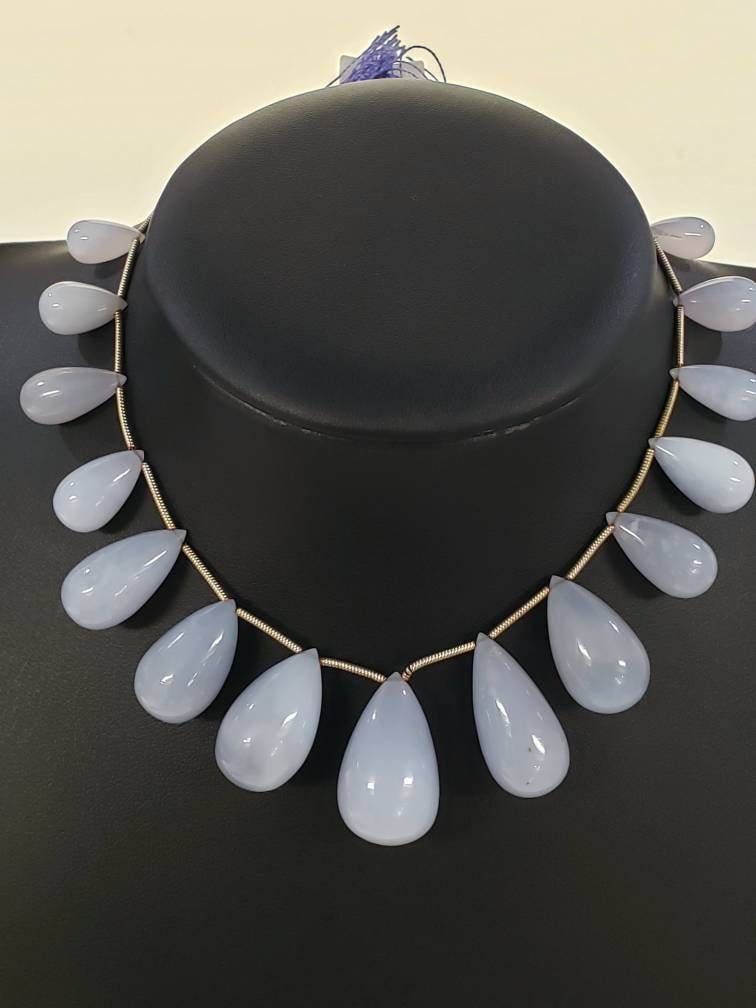 Natural Sky Blue Chalcedony Smooth Teardrop Briolette for Jewelry Making Necklace Bracelet Gemstone 7x13mm to 11x18mm Graduated 15pcs strand