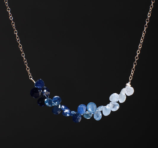 Genuine Ombre Sapphire AAA Faceted pear drop 3-6mm, 14K Gold Filled or 925 Sterling Silver Necklace elegant precious September Birthstone