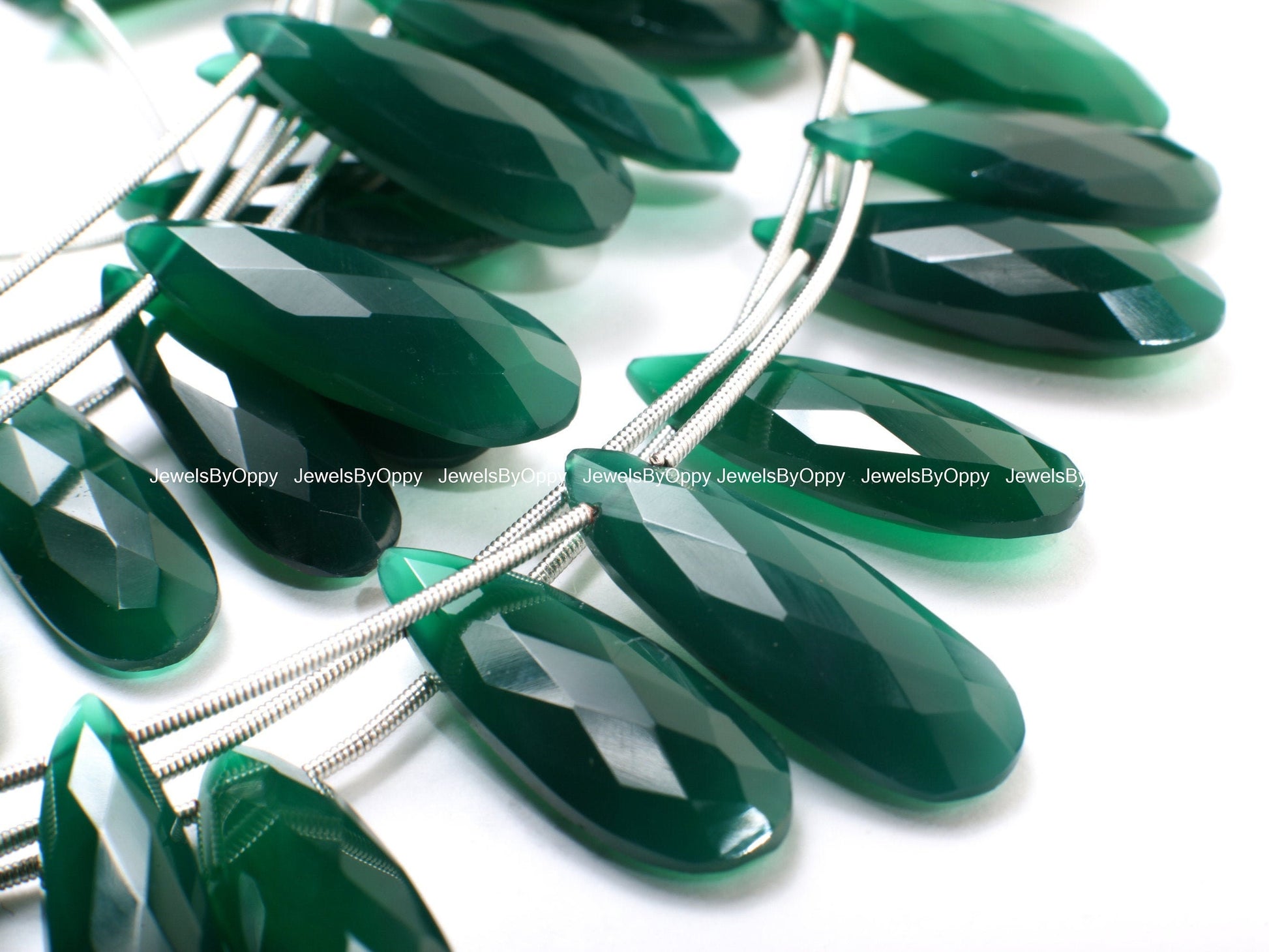 Green Onyx Faceted Long Pear Drop 25x8-29x11mm, AAA Rich Dark Green Jewelry Making Bracelet, Necklace Earrings Gemstone Beads