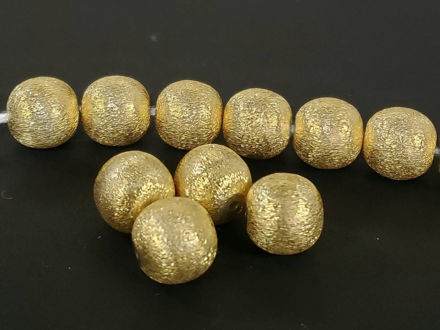 22K Gold Vermei l 925 sterling silver Brush gold 12mm vintage Handmade  bali bead for Bracelet Necklace, earrings making spacer. 1 piece