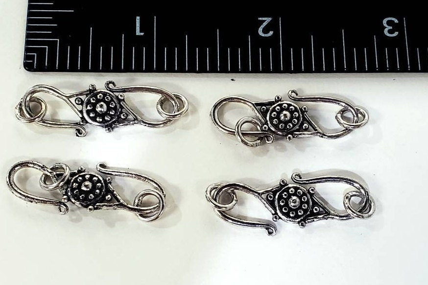 925 Sterling Silver Bali S hook clasp with ring 29mm long vintage handmade jewelry making clasp. 1 piece