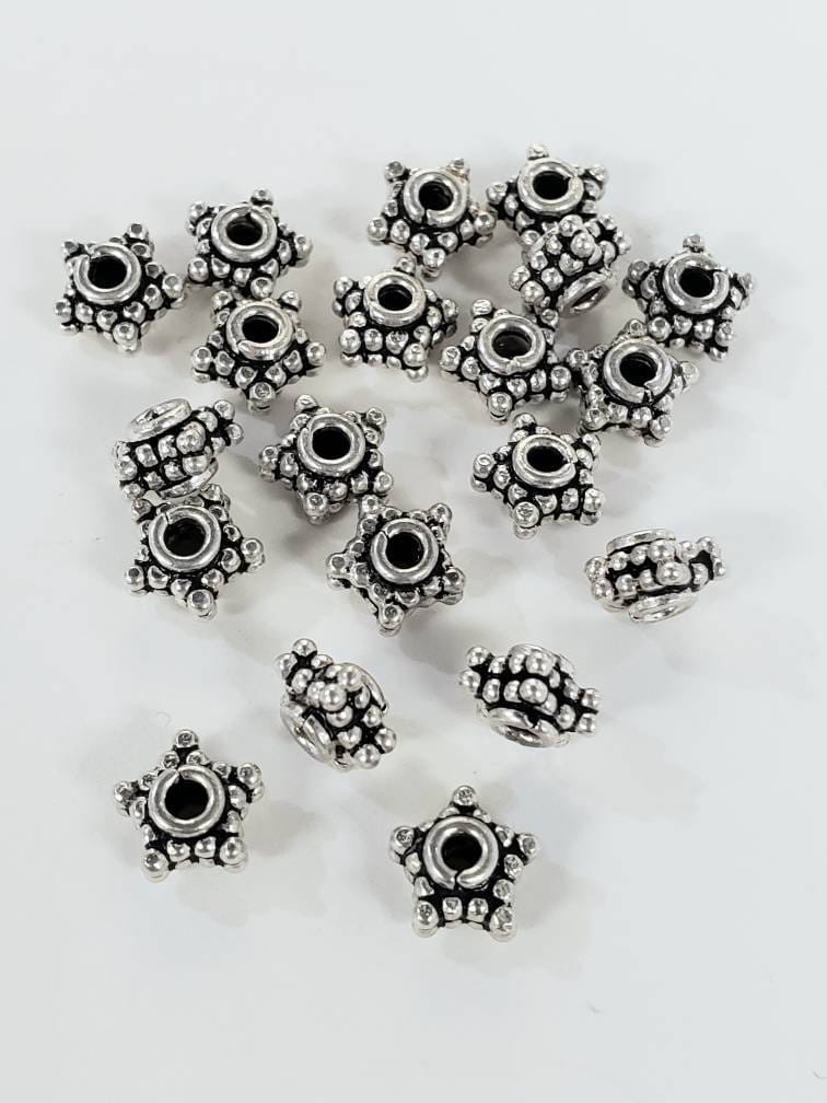 10 Pcs 925 Sterling Silver Bali double Star shape 4x7mm spacer bead. Vintage handmade heavy weight bali bead for jewelry making supplies.