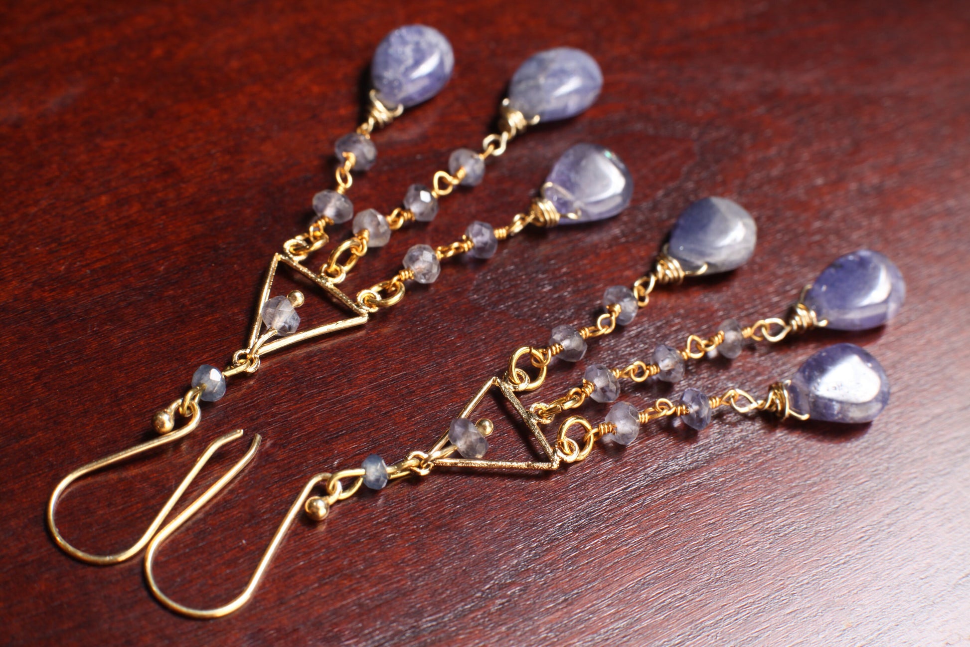 Tanzanite Chandelier Dangling Teardrop 8x12mm Earrings in Gold Vermeil Over 925 Sterling Silver Hook Earwire