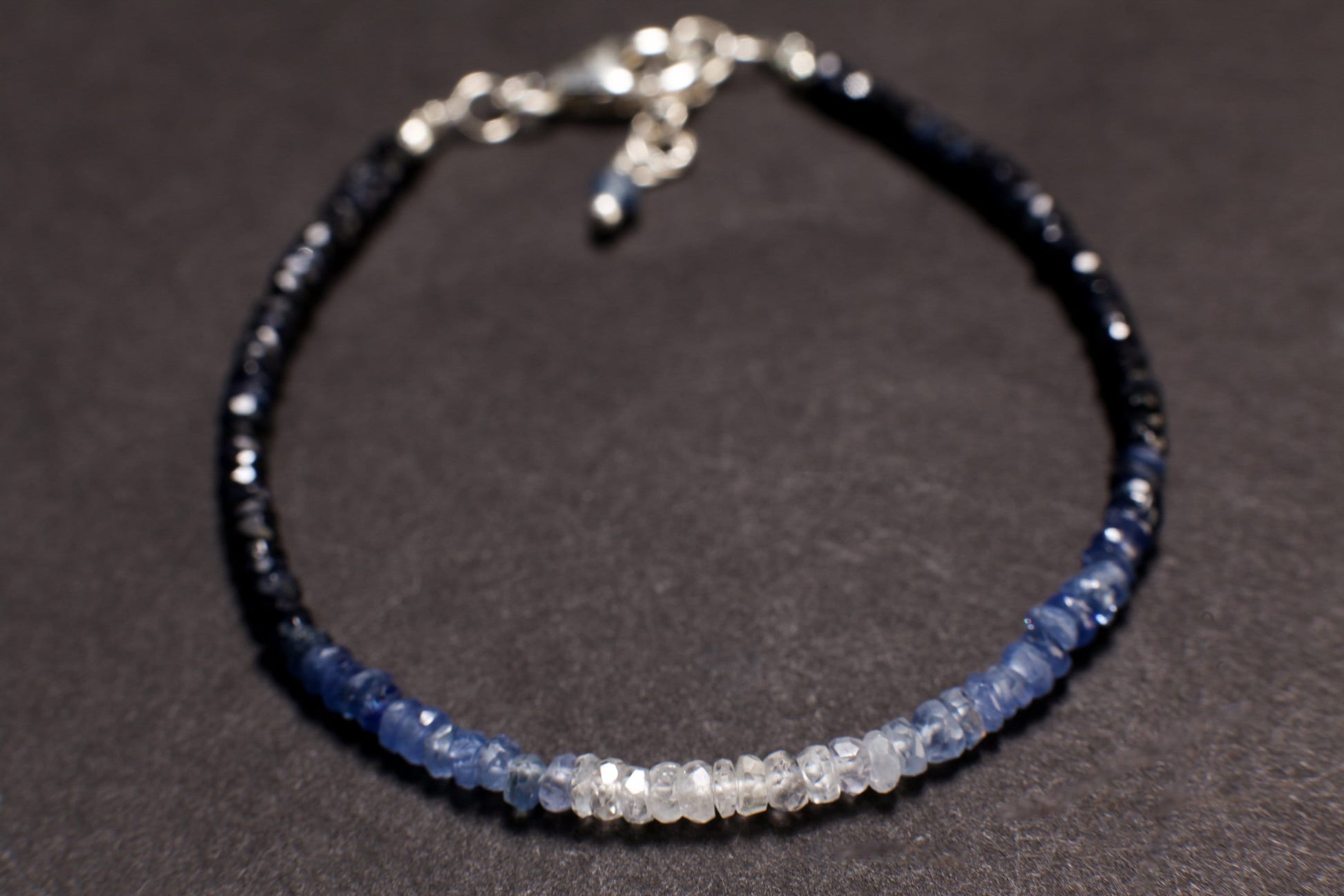 Ombre Sapphire Faceted Rondelle 2.8-3mm Bracelet in 925 Sterling Silver Clasp and 1" Extension Chain, AAAQuality, September Birthstone, Gift