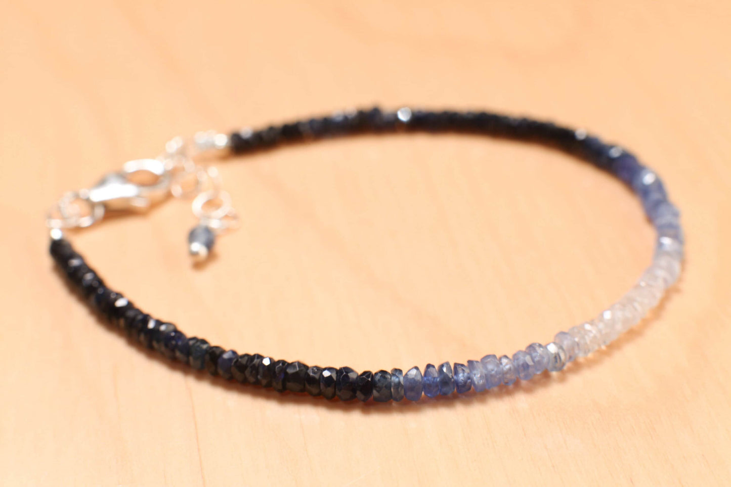 Ombre Sapphire Faceted Rondelle 2.8-3mm Bracelet in 925 Sterling Silver Clasp and 1" Extension Chain, AAAQuality, September Birthstone, Gift