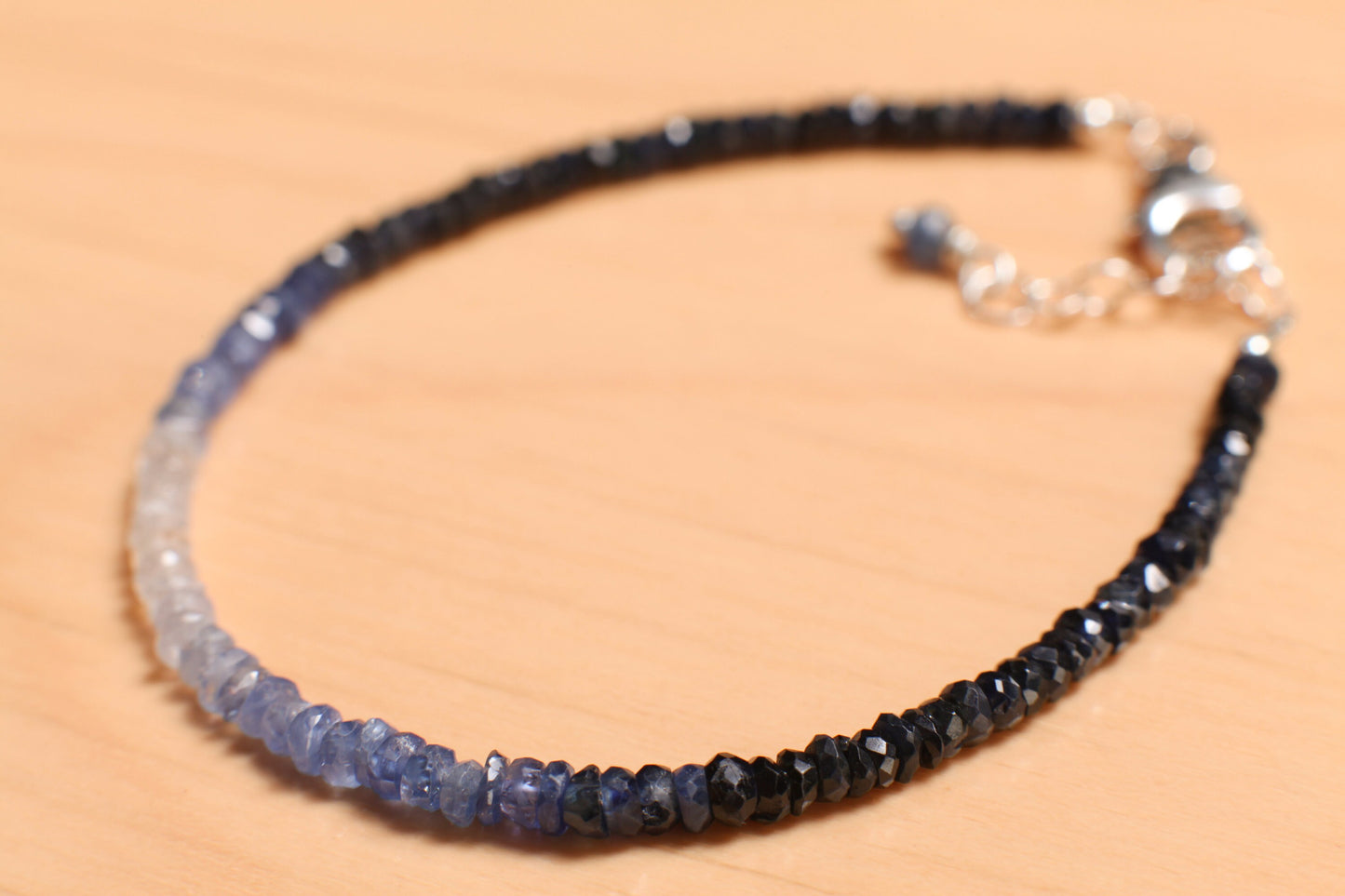 Ombre Sapphire Faceted Rondelle 2.8-3mm Bracelet in 925 Sterling Silver Clasp and 1" Extension Chain, AAAQuality, September Birthstone, Gift