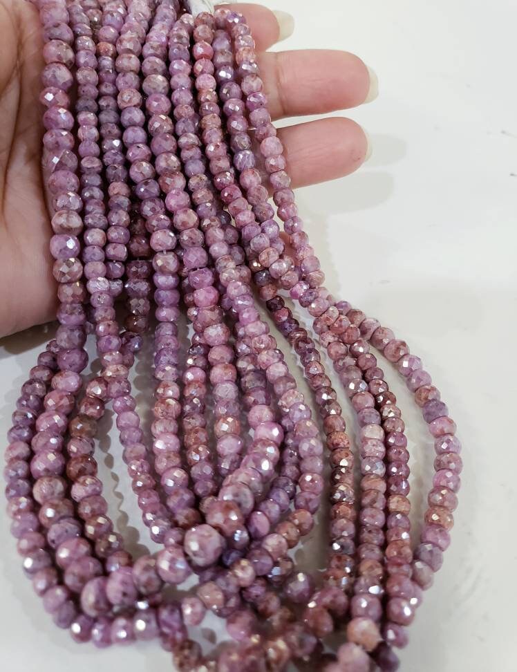 Pink Silverite Sapphire Rondelle, Rare Natural Pink Sapphire Faceted Roundel 5-6mm, Jewelry Making Rare Gemstone Beads 6.5" and  13" Strand