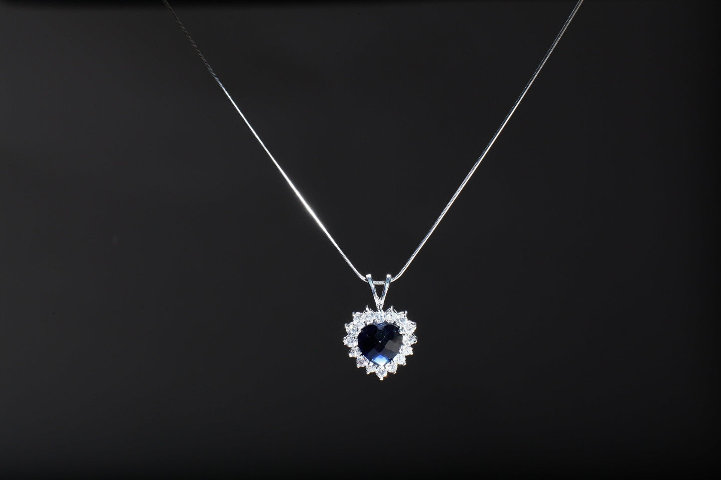 Blue Heart CZ Pendant 925 Sterling Silver Cubic Zirconia Sapphire Blue Ocean Heart Pave CZ Diamond Style, Italian Sterling Silver Chain,Gift
