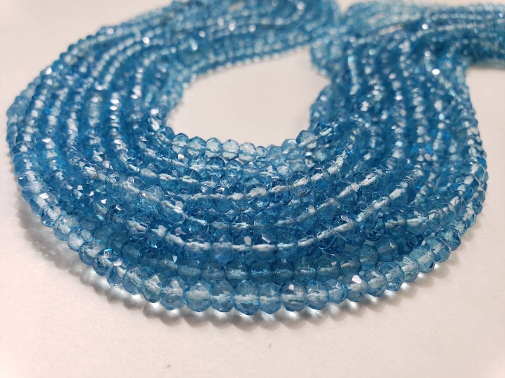 Blue Topaz 4mm Faceted Rondelle, Gemstone Jewelry Making Beads, DIY Necklace, Bracelet Beads, 13" strand