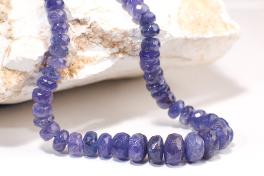 Natural Tanzanite Gemstone Large Size Graduated 6-12mm Rare Faceted Roundel, AAA quality Adjustable Thread Necklace 19"