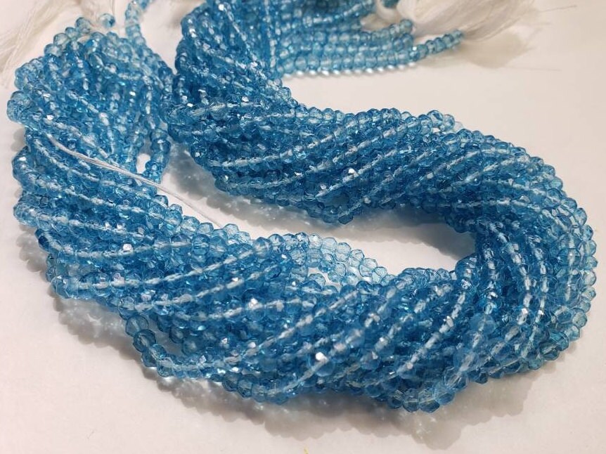Blue Topaz 4mm Faceted Rondelle, Gemstone Jewelry Making Beads, DIY Necklace, Bracelet Beads, 13" strand
