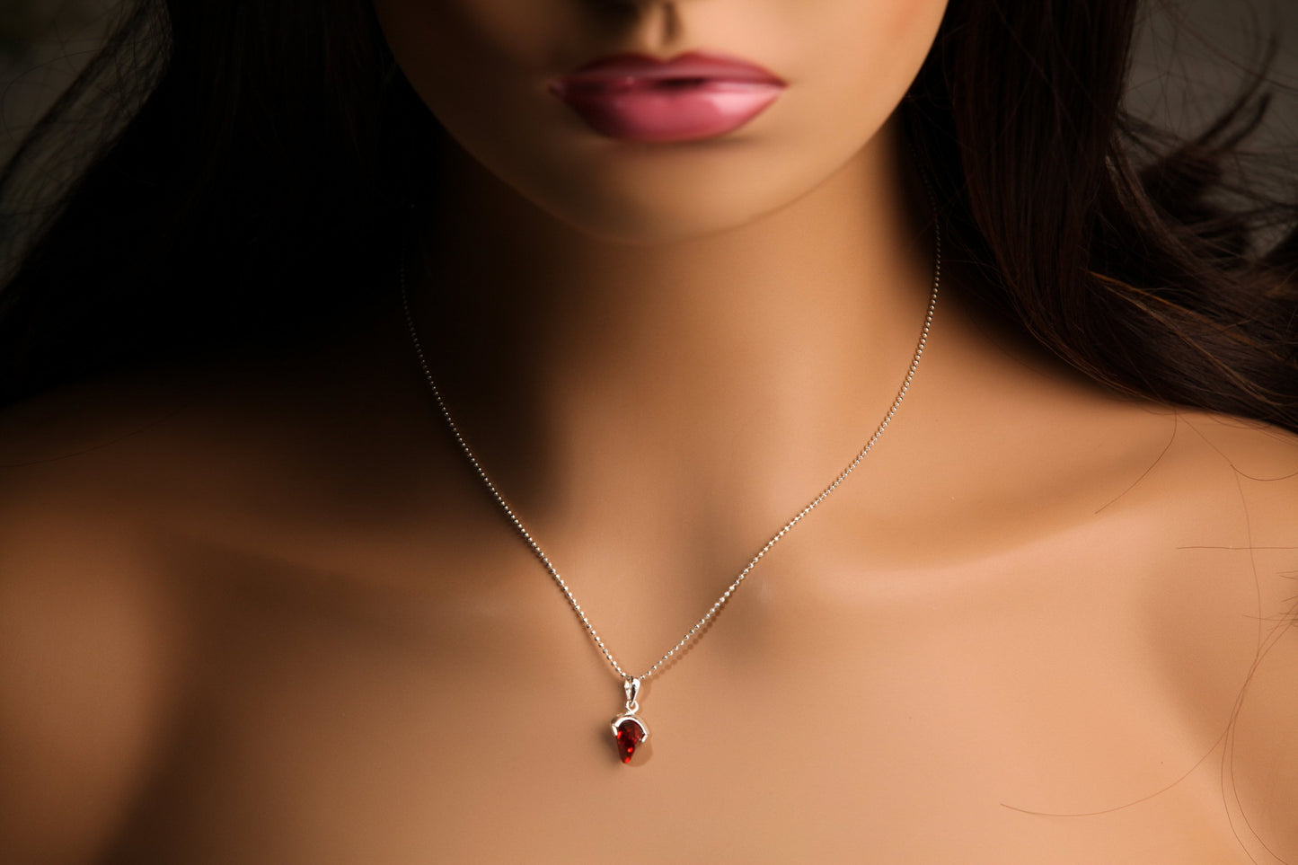 Sterling Silver Garnet Charm 16" Necklace, January Birthstone, Beautiful gift for Woman