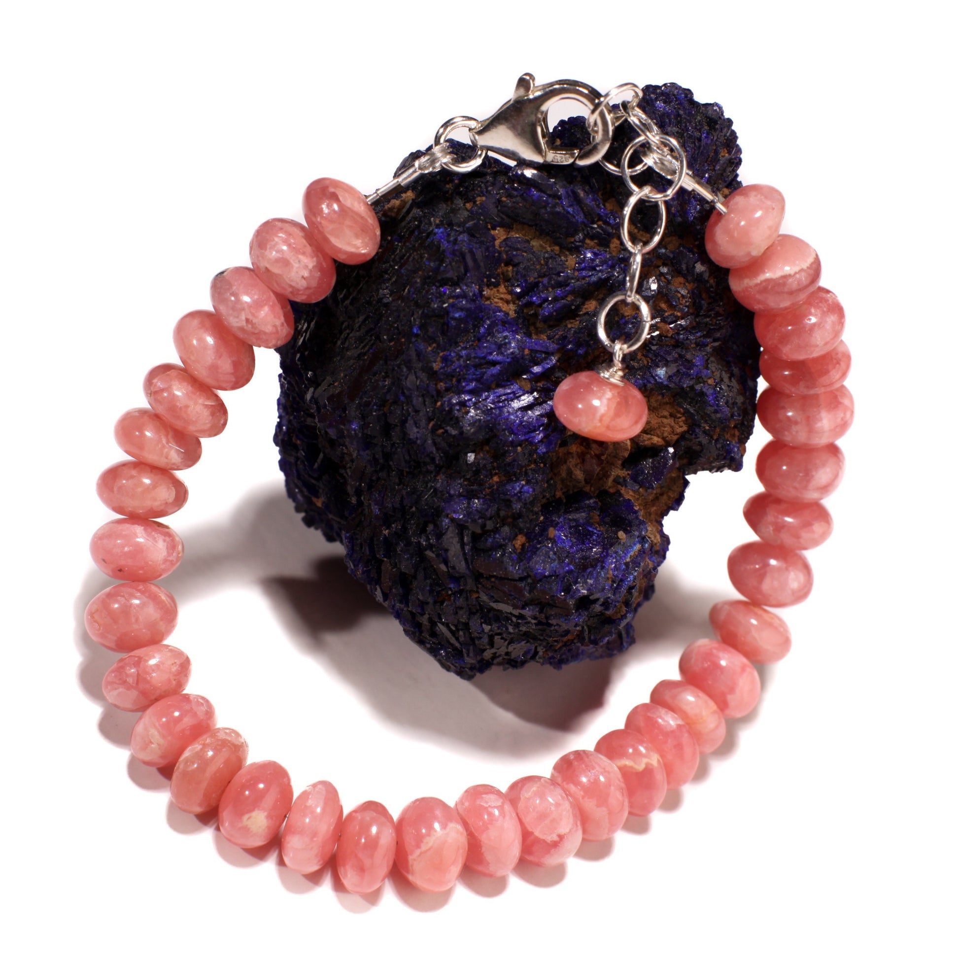 Argentina Pink Rhodochrosite Round 7-8mm Bracelet in 925 Sterling Silver Clasp and 1" Extension