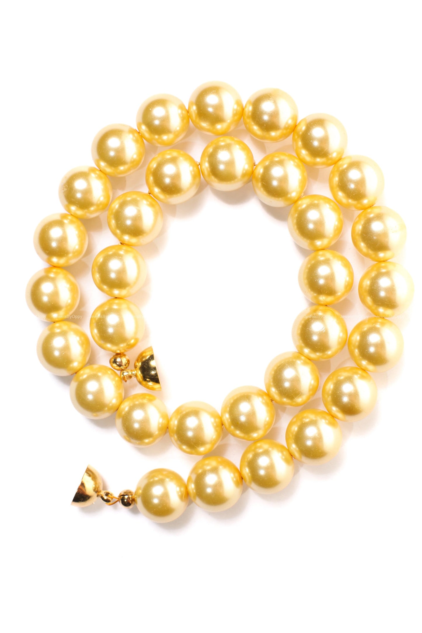Golden Yellow South Sea Shell Pearl 14mm Large High Luster Statement Necklace with Strong Magnetic Ball Clasp Necklace, Bridal, Gift for Her