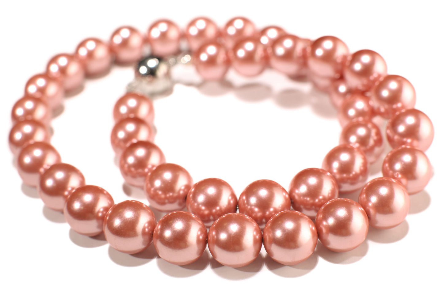 Copper Pink South Sea Shell Pearl 12mm Large High Luster Statement Necklace with Strong Magnetic Ball Clasp Necklace, Bridal, Gift for Her