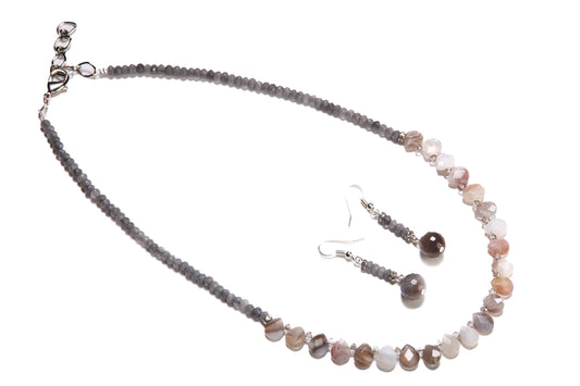 Natural AAA Botswana Agate Faceted Teardrop 18" Adjustable Necklace set with matching Earrings 10mm Botswana Silver Ear Wire