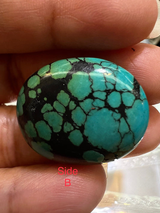 Turquoise Pebble, AAA Tibetian Spiderweb Blue Turquoise pebble 23x28 Rare,jewelry Focal,pendant,palm stone,pocket stone,collection, healing