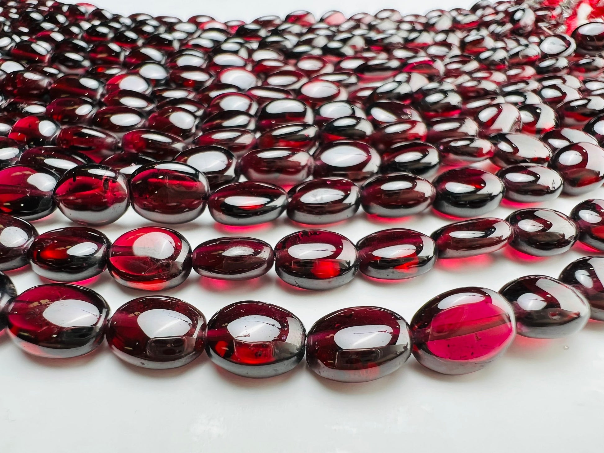 Mozambique Garnet AAA Smooth Oval 7x8-9mm Jewelry Making, Rich Merlot Natural Gemstone beads 8.5” strand . Single or bulk