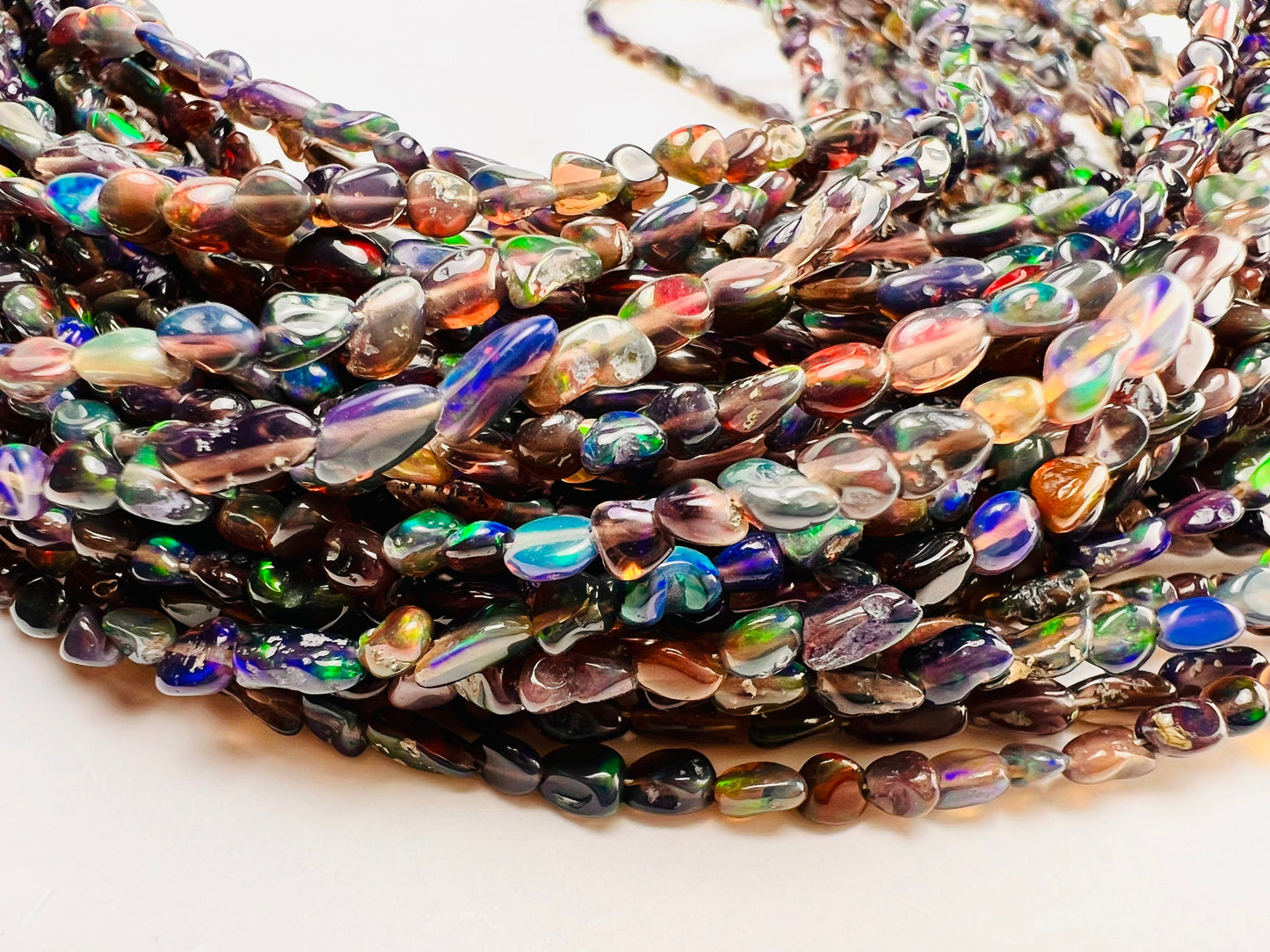 Black Ethiopian Opal raw  Smooth nugget 3x4-6mm jewelry making high quality Rainbow flash gemstone beads , 8”,16” strand or bulk