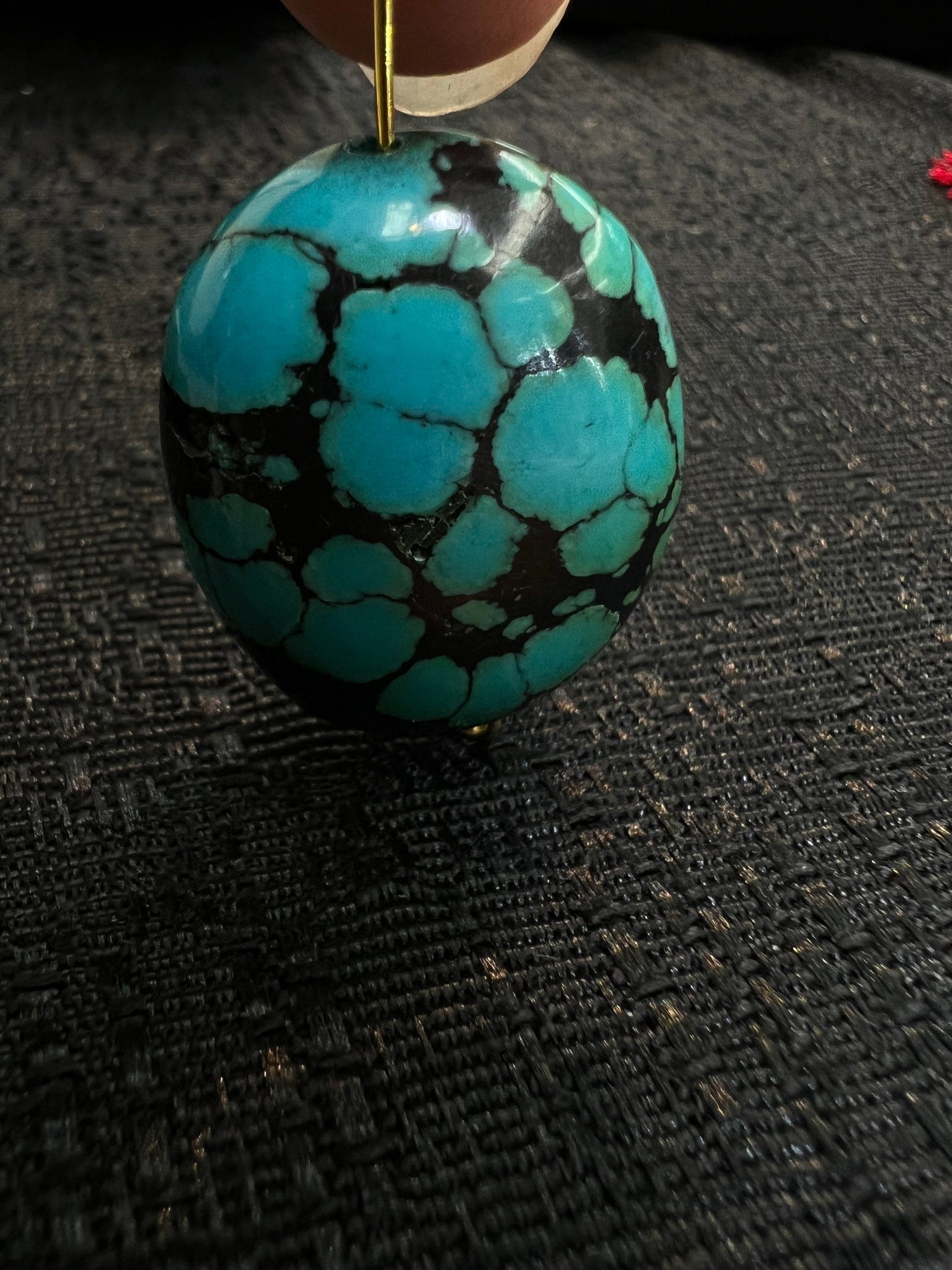 Turquoise Pebble, AAA Tibetian Spiderweb Blue Turquoise pebble 23x28 Rare,jewelry Focal,pendant,palm stone,pocket stone,collection, healing